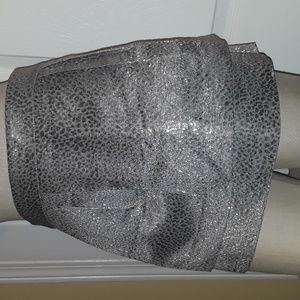 Express Vtg Metallic Silver Leopard print 2-tier Mini Skirt, lined sz 2 shiny